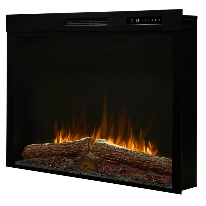 Dimplex Vital Spark 42" Built-in Electric Firebox features a grand flame display with wide viewing area, molded log set, ember bed, 13 flame colors, and fan-forced heater for up to 1,000 sq. ft. warmth control via remote, hidden panel, or Dimplex Connect app.