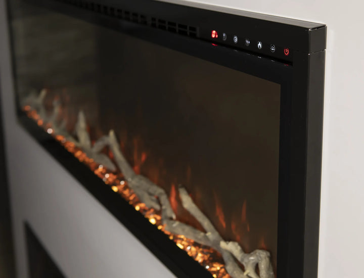 Modern Flames Spectrum Slimline Electric Fireplace in sleek wall-mounted or recessed design, featuring advanced Hybrid-FX flame technology with customizable colors and realistic ember bed lighting.