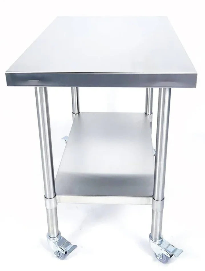 Tagwood Working Table - Stainless Steel: Premium 304 stainless steel construction features 835 sq. in. of prep area, smooth-rolling casters for mobility, and sturdy worktop counter for outdoor kitchens or grilling setups.