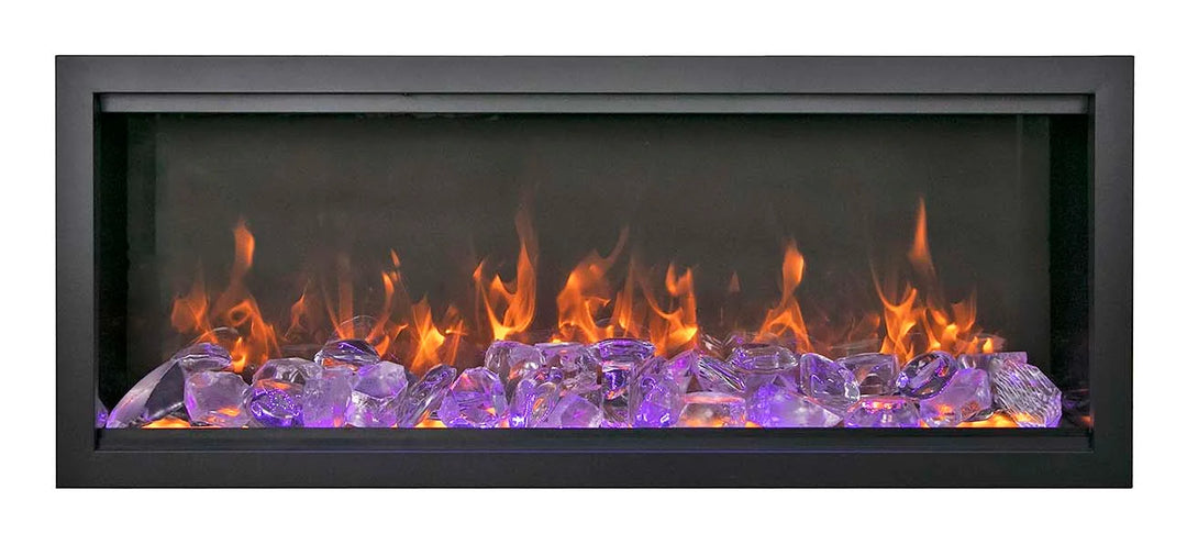 Amantii Symmetry Bespoke Xtra Tall Smart Electric Fireplace, grandly proportioned for great rooms and commercial settings, featuring tall flames, smart control, and customizable media options.
