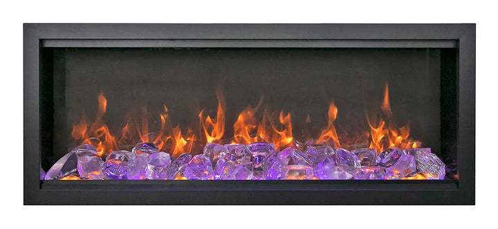 Amantii Symmetry Bespoke Xtra Tall Smart Electric Fireplace, grandly proportioned for great rooms and commercial settings, featuring tall flames, smart control, and customizable media options.