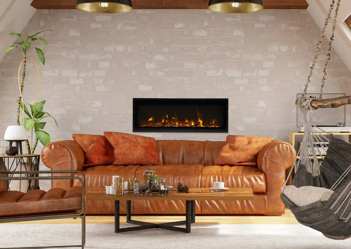 Amantii Symmetry Xtra Slim Smart Electric Fireplace - Sleek and modern wall-mounted electric fireplace with slender depth proportions, featuring vibrant multi-colored flames, adjustable heat settings, and Bluetooth connectivity for seamless smartphone control.