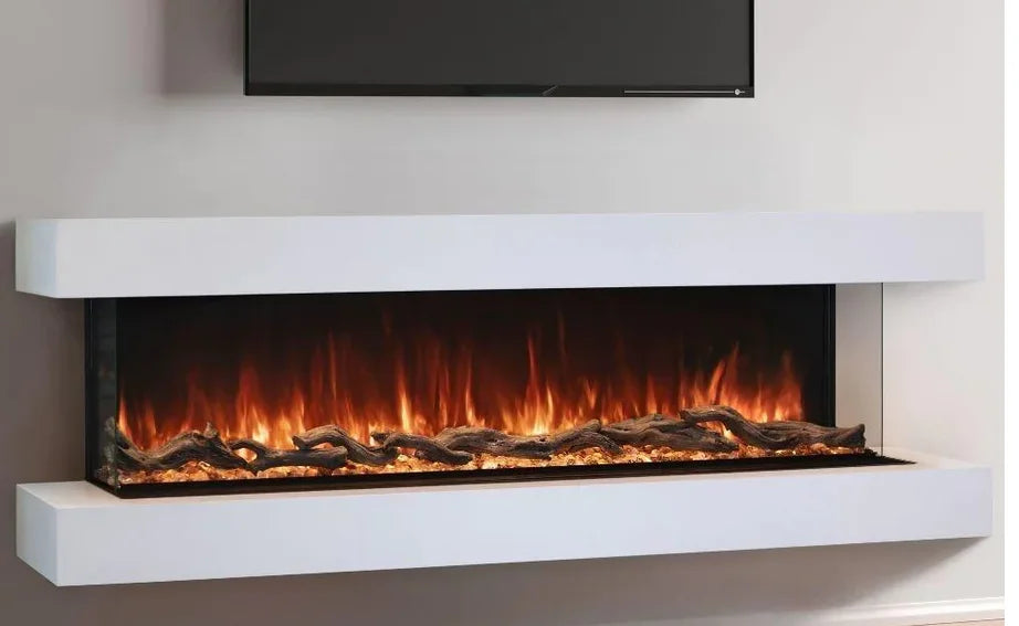 Modern Flames Cabinet System for Landscape Pro Multi Electric Fireplace, designed to transform your wall into a modern centerpiece with easy installation and customizable finishes in white, weathered walnut, driftwood grey, or coastal sand woodgrain options.