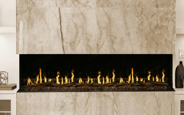 Modern Flames Orion Multi Electric Fireplace in 52"-120" sizes features realistic Heliovision flames with customizable lighting and ambient sounds.