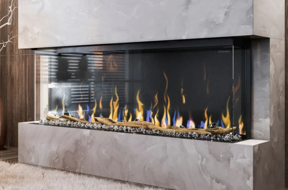 Dimplex IgniteXL Bold 50-inch electric fireplace with realistic flame presence, multi-media bed, and adjustable accent lighting for customizable ambiance.