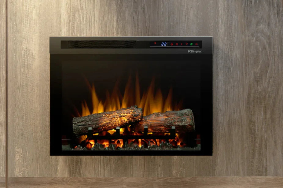 Dimplex Nova 26" Multi-Fire XHD Plug-in Electric Firebox: stylish electric firebox with low-profile design, high-contrast flames, multi-flame technology and integrated heater for powerful fan-forced heating, customizable ember bed lighting options.