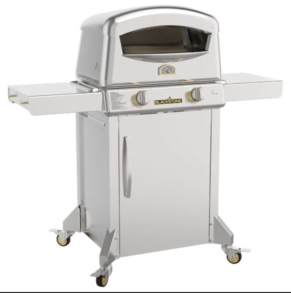Blackstone Select Pizza Oven in sleek design, boasting 65,000 BTUs cooking power and patented 2-Stone Technology for rapid, high-heat performance.