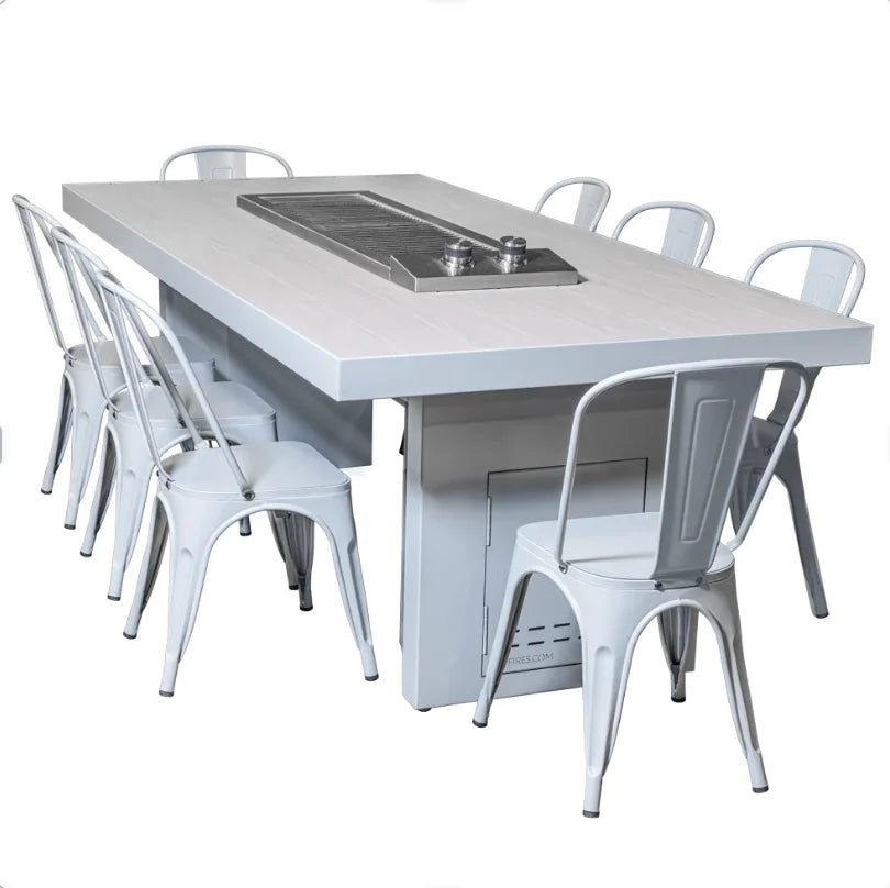 Videl USA Alameda Cooking Table with Dual Burner features premium-grade Anza burners, powder-coated steel base, and weather-resistant composite wood finish for durable outdoor grilling and entertaining.