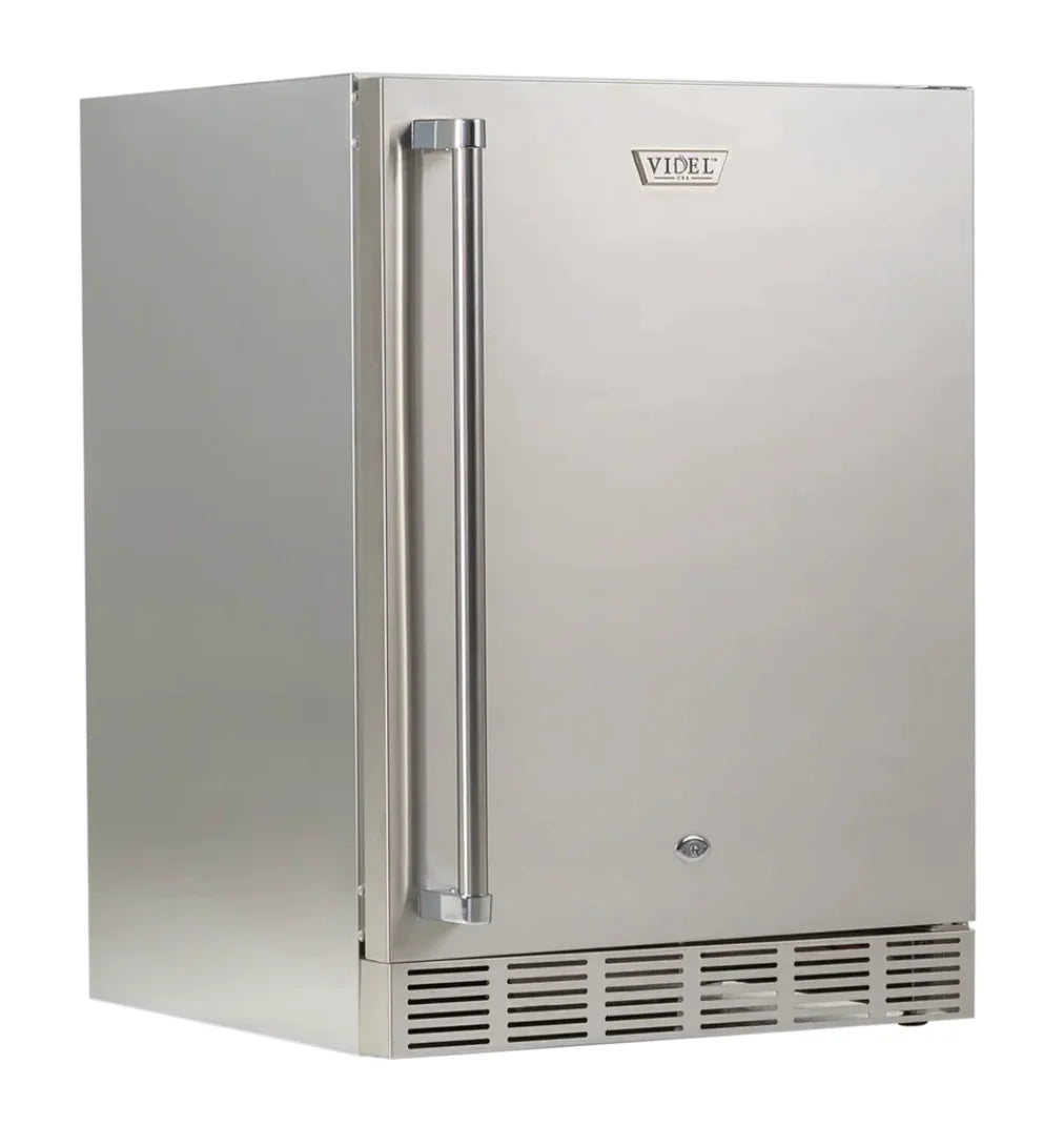 Videl USA Outdoor Premium Refrigerator - Weather-rated stainless steel outdoor refrigerator designed for hot, cold, or humid environments, featuring durable construction, spacious interior, and compact convenience for effortless beverage and food storage in outdoor kitchens and entertainment areas.