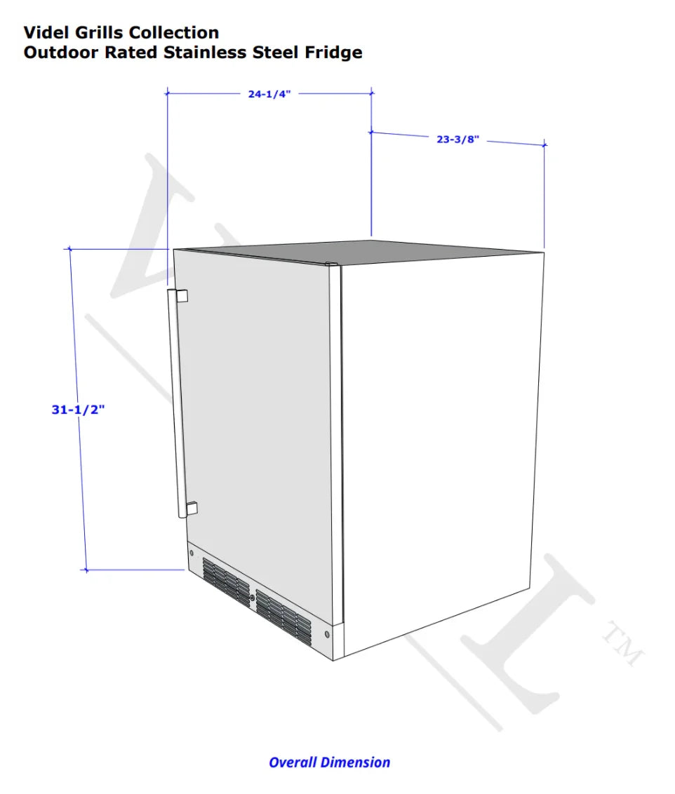 Videl USA Outdoor Premium Refrigerator in stainless steel design, engineered for all-weather reliability, perfect for outdoor kitchens or entertainment spaces.