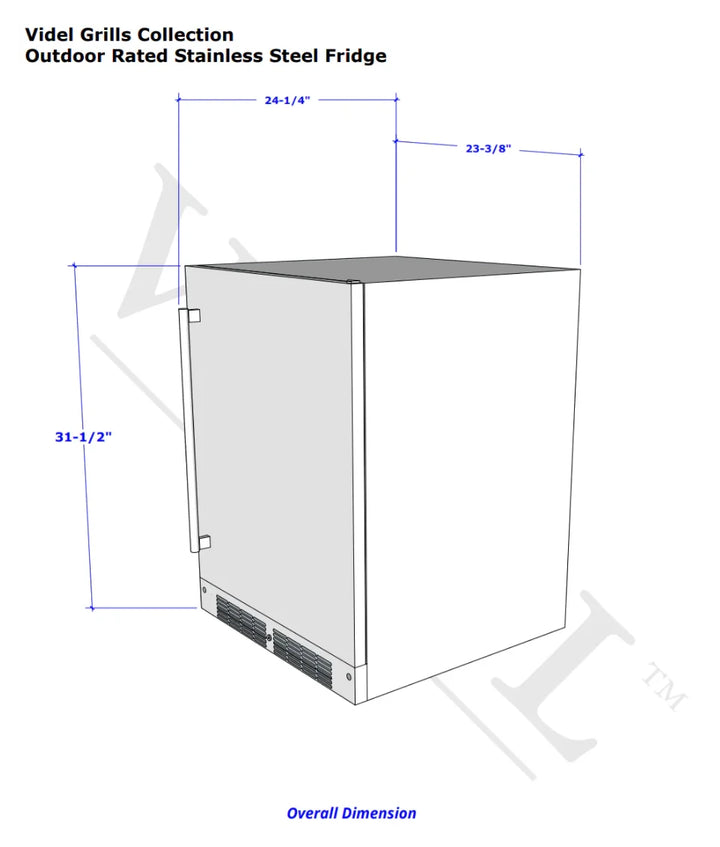 Videl USA Outdoor Premium Refrigerator in stainless steel design, engineered for all-weather reliability, perfect for outdoor kitchens or entertainment spaces.