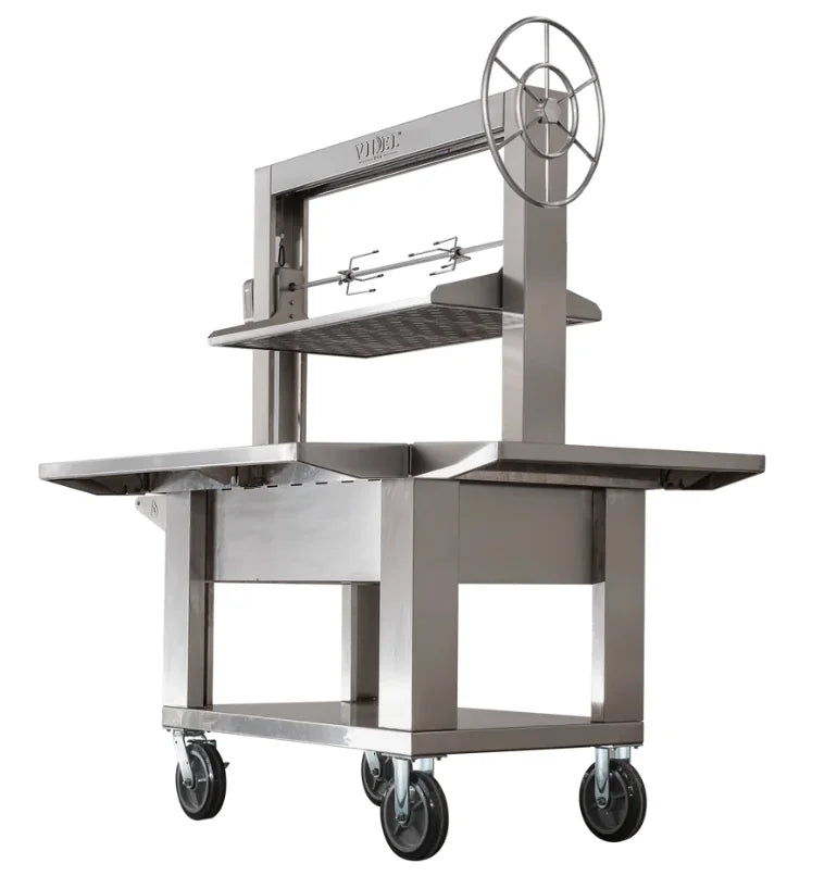 Videl USA Brasa II - Santa Maria Style Grill, premium wood-fired grill with 838.5 sq. in. cooking area, adjustable height, rotisserie capacity up to 85 lbs and deep fire box for authentic flavor.