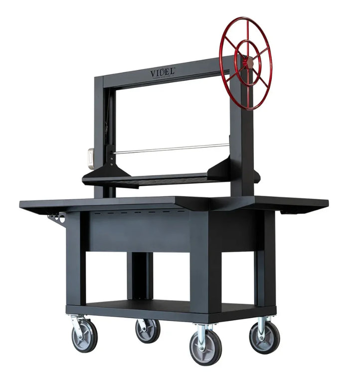 Videl USA Brasa II - Santa Maria Style Grill: A premium, heavy-duty 304 stainless steel grill with adjustable height elevation system for expert heat control, wood fire rotisserie capacity up to 85 lbs and spacious cooking area of 838.5 sq. inches.