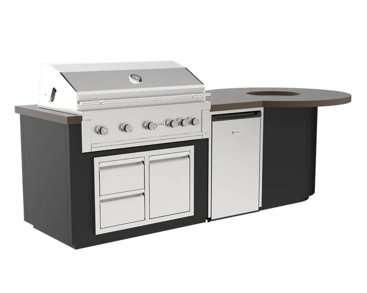 Luxe 112I Firepit & BBQ Island featuring Gran Fuego 42 Grill with HeatWave Chamber and integrated firepit for premium outdoor entertaining