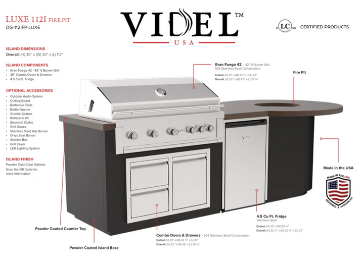 Videl USA Luxe 112" – Firepit & BBQ Island