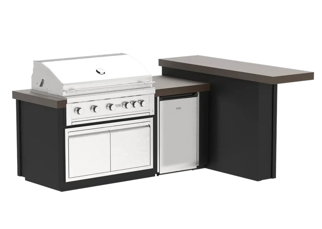 Luxe 96" Outdoor Kitchen BBQ Island featuring Gran Fuego 42 Grill with HeatWave Chamber, infrared burner, and CoolTouch Knobs, accompanied by stainless steel 42" Double Access Doors for storage.