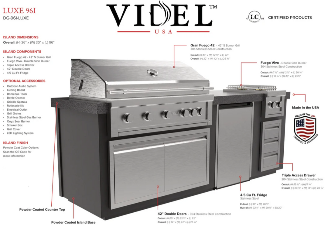Videl USA Luxe 96" - BBQ Island w/ Side Burner