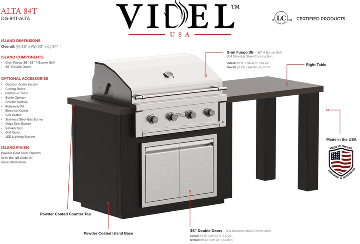 Videl USA Alta 84" - BBQ Island w/ Table