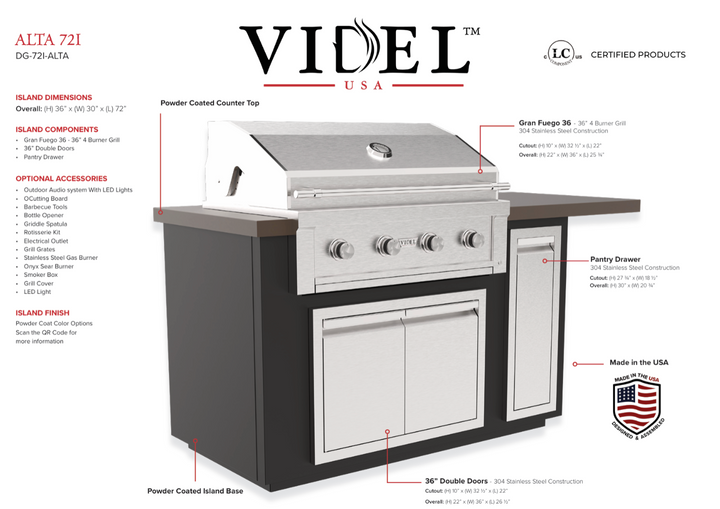 Videl USA Alta 72" - BBQ Island