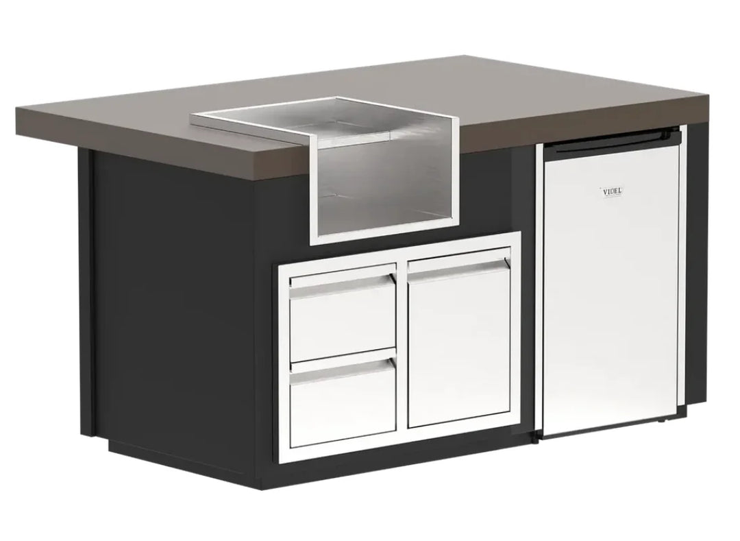 Videl USA Luxe 64" Margarita Center, a luxury outdoor island featuring an all-in-one margarita station, premium storage, and compact refrigerator for seamless entertaining in style.
