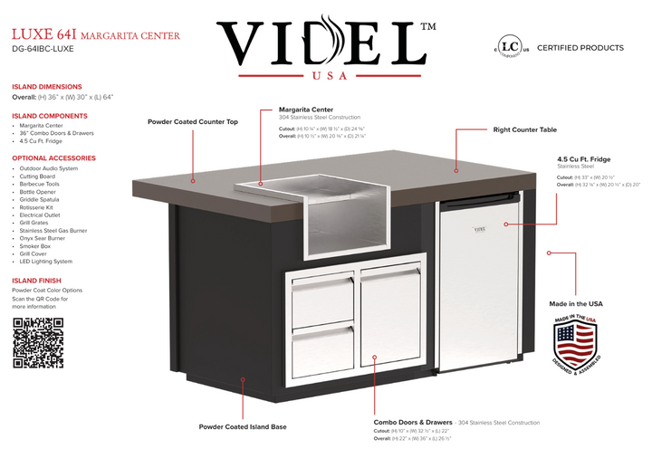 Videl USA Luxe 64" Margarita Center