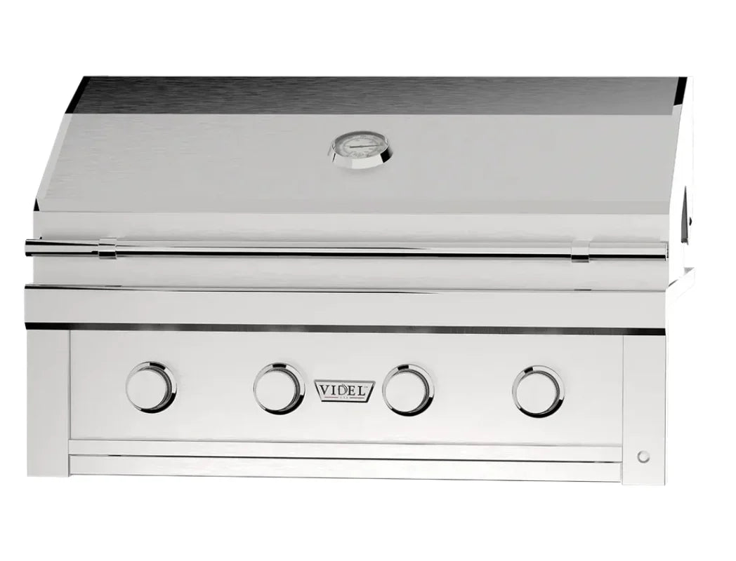Videl USA 36" Gran Fuego Premium Built-In Grill, featuring HeatWave Chamber for optimal heat distribution, stainless steel design, and innovative safety features like CoolTouch knobs and Quick Release Panel for easy maintenance.