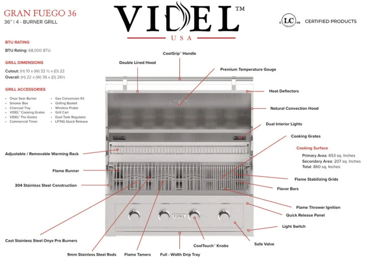 Videl USA Grill Signature Collection 2: Modular outdoor kitchen solution featuring premium grill, side burners, storage, and prep space crafted from durable 304 stainless steel.