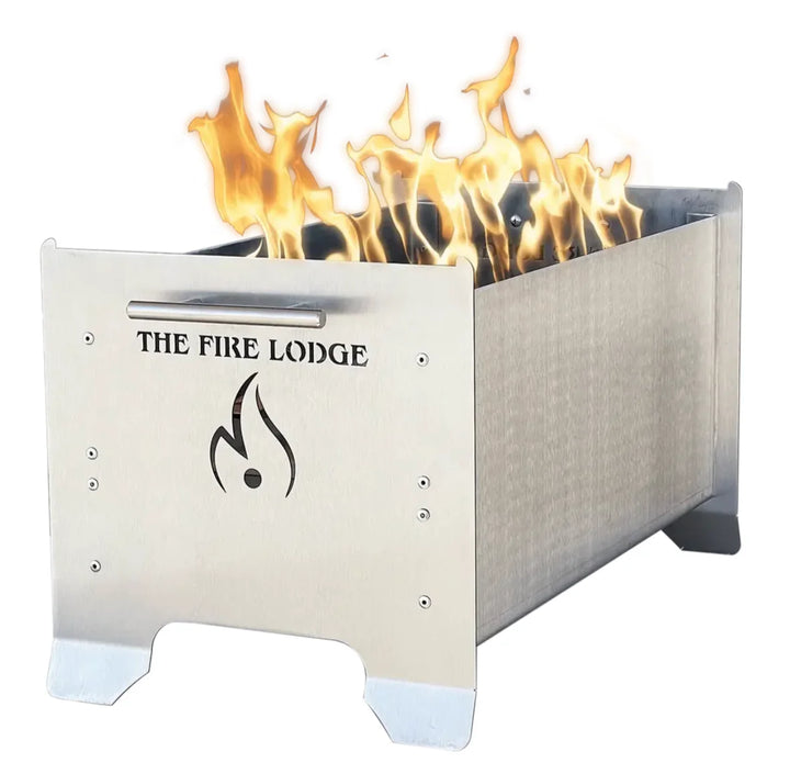 The Videl USA The Overlander Burning Grill features a rugged, compact design crafted from 316 stainless steel, showcasing its patented Bullet Burner for efficient flame production.