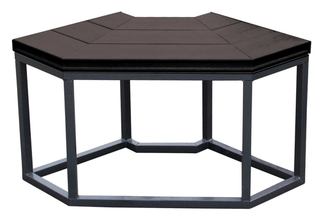 Cal Metro Corner Bench - Spa Surround features independent, movable components in Smoke, Mist, and Mahogany finishes, including a bar and barstools for a customizable hot tub entertainment destination.