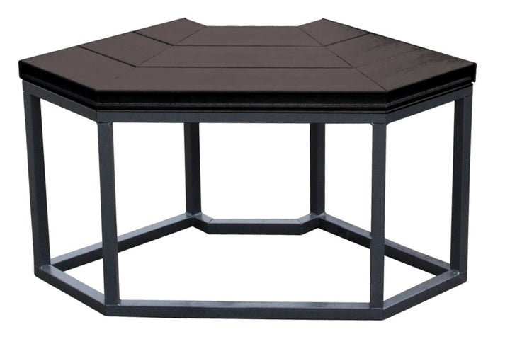 Cal Metro Corner Bench - Spa Surround features independent, movable components in Smoke, Mist, and Mahogany finishes, including a bar and barstools for a customizable hot tub entertainment destination.