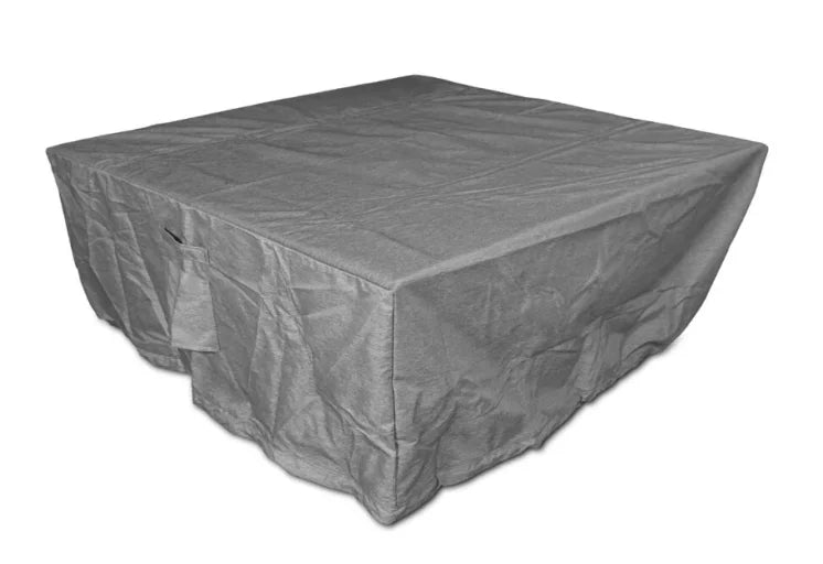 Grand Canyon - Olympus Square Fire Table: Modern fire table with angled sides and generous tabletop surface, featuring radiant warmth, mesmerizing flame effect, and durable Glass Fiber Reinforced Concrete construction.