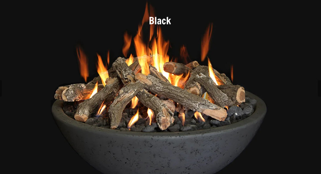 Handcrafted Grand Canyon Fire Bowl in GFRC, American-made with high-temperature UV-resistant finish, available in five designer colors, ideal for outdoor spaces, vented installation, dual gas compatibility, and customizable ignition options.