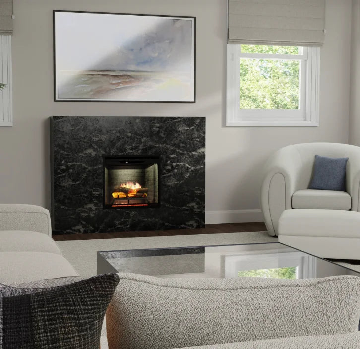 Dimplex Revillusion 24" Built-In Electric Firebox: Ultra-realistic electric fireplace with hand-painted Realogs and glowing ember bed, featuring adjustable flame speed and brightness settings for customizable ambiance.