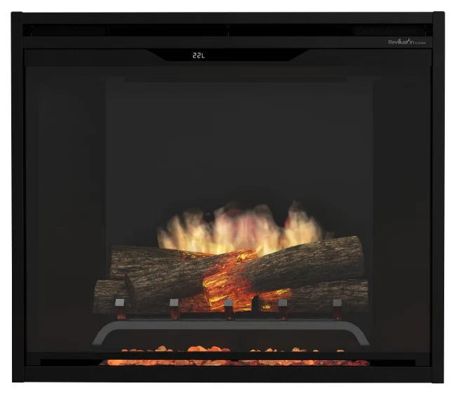 Dimplex Revillusion 30" Built-In Electric Firebox features Realogs hand-painted from real wood for lifelike detail and glow, with adjustable flame speed and brightness for a customizable ambiance.