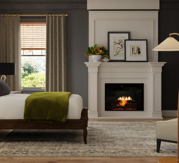 Dimplex Revillusion 30" Built-In Electric Firebox features hand-painted Realogs, ember bed, and adjustable flame speed for authentic warmth and ambiance.