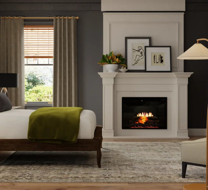 Dimplex Revillusion 30" Built-In Electric Firebox features hand-painted Realogs, ember bed, and adjustable flame speed for authentic warmth and ambiance.