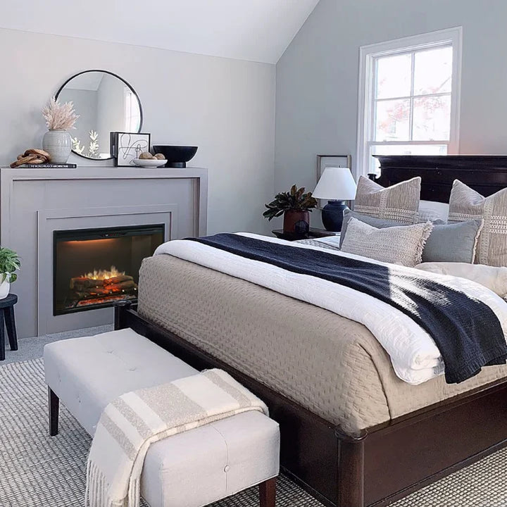 Dimplex Revillusion Portrait 36" Built-In Electric Firebox features cutting-edge flame realism in a sleek, vertical portrait-style design with interchangeable backer panels and adjustable heat output up to 8,786 BTUs.