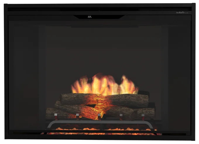 Dimplex Revillusion 42" Built-In Electric Firebox features Revulsion Flame Technology and Mirage panel for realistic flames, handcrafted Realogs, and glowing ember bed, with four interchangeable backer panel options.