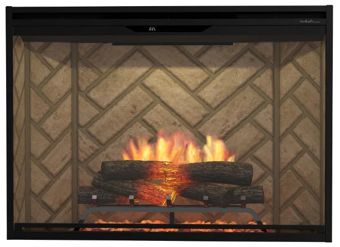 Dimplex Revillusion 42" Electric Firebox features realistic flames with Revillusion Flame Technology, handcrafted Realogs, and glowing ember bed for authentic ambiance and supplemental heat.
