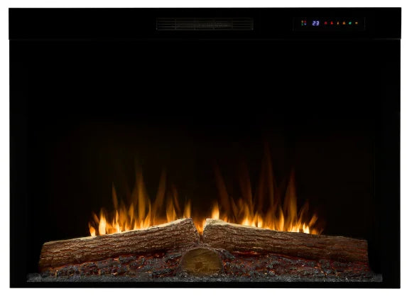 Dimplex Vital Spark 36" Built-in Electric Firebox features a wide flame display, realistic molded log set, and five LED ember bed colors for customizable ambiance.
