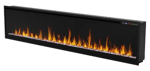 Dimplex Vital Essence Linear Electric Fireplace with 13 customizable flame colors, three speed settings, and three brightness levels for year-round ambiance in any room.