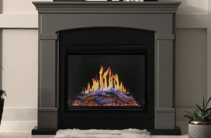 Modern Flames Orion Traditional Electric Fireplace in 26"-52" size, featuring realistic HELIOVISION Flame Technology and immersive ambiance with multi-color ember bed & downlighting.