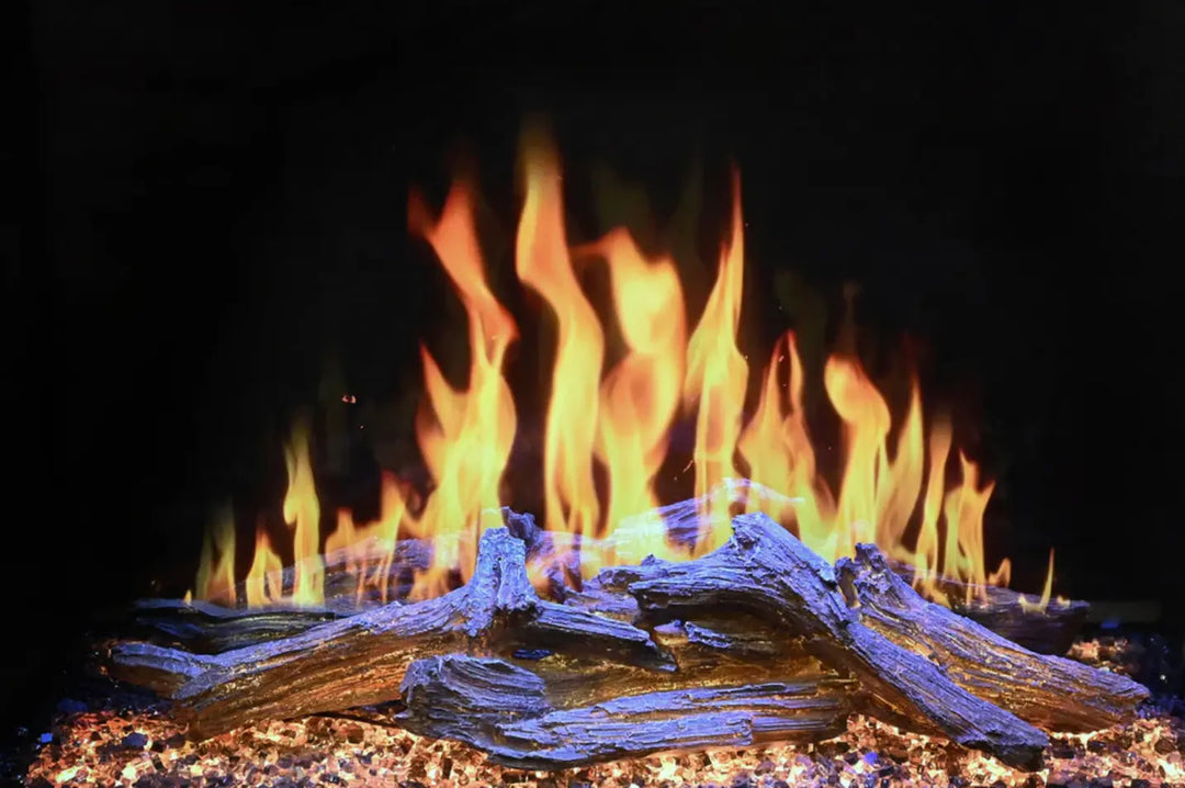 Modern Flames "Orion Traditional" Electric Fireplace in 26"-52" size features realistic HELIOVISION flames with vibrant color control and adjustable ember lighting for immersive ambiance.
