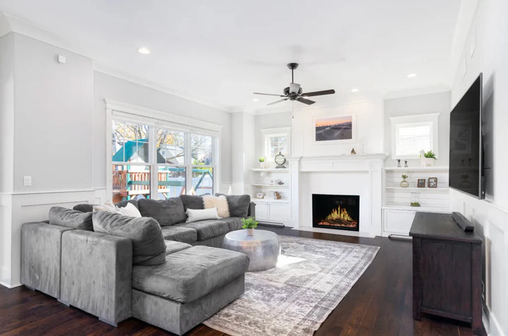 Modern Flames Orion Traditional Electric Fireplace, featuring HELIOVISION Flame Technology with realistic flames, ember lighting, and adjustable colors in four sizes 26"-52", perfect for cozy ambiance.