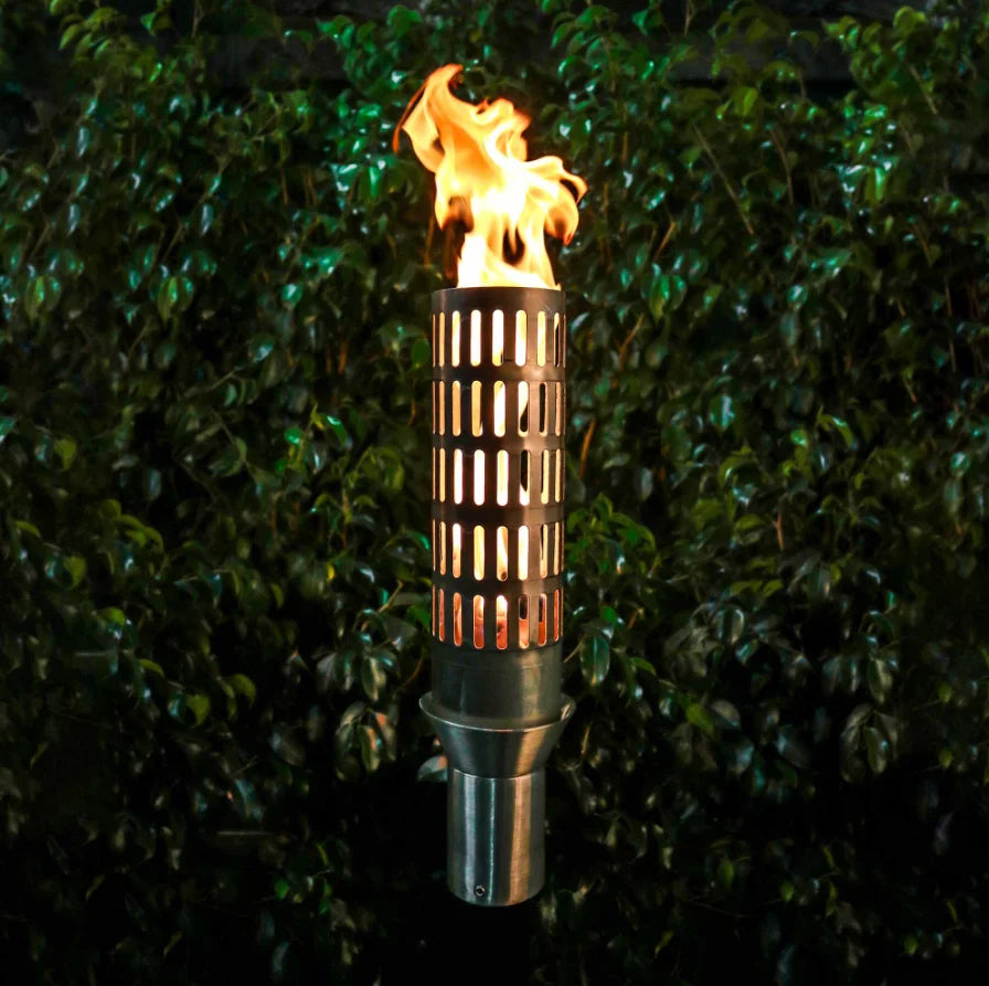 High-performance Vent Fire Torch - The Outdoor Plus, stainless steel construction with adjustable flame control, suitable for outdoor use.