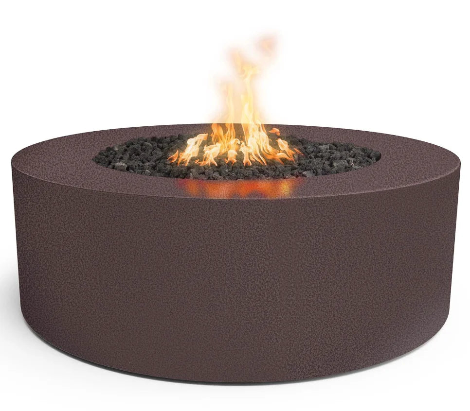 Unity Powder Coated Fire Pit by The Outdoor Plus, round fire pit design perfect for outdoor gatherings, available in various sizes, ignition types, and colors.