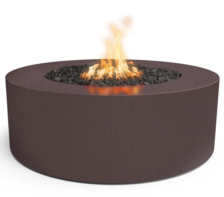 Unity Powder Coated Fire Pit by The Outdoor Plus, round fire pit design perfect for outdoor gatherings, available in various sizes, ignition types, and colors.