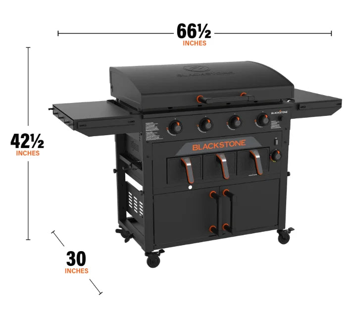 Blackstone Original 36” Griddle Air Fryer Combo: A high-performance outdoor cooking station featuring advanced Omnivore Griddle Plate, dual air fryer drawers, and warming drawer for versatile meal preparation with four independently controlled heat zones.