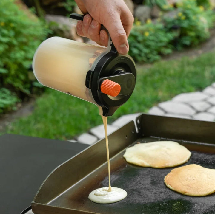 Blackstone Griddle Essentials Breakfast Kit (4-Piece Set) - Includes round spatula, stir and pour batter mixer, crepe spreader, and 2-section egg ring tray for cooking pancakes, eggs, muffins, crepes, and more with ease and precision.