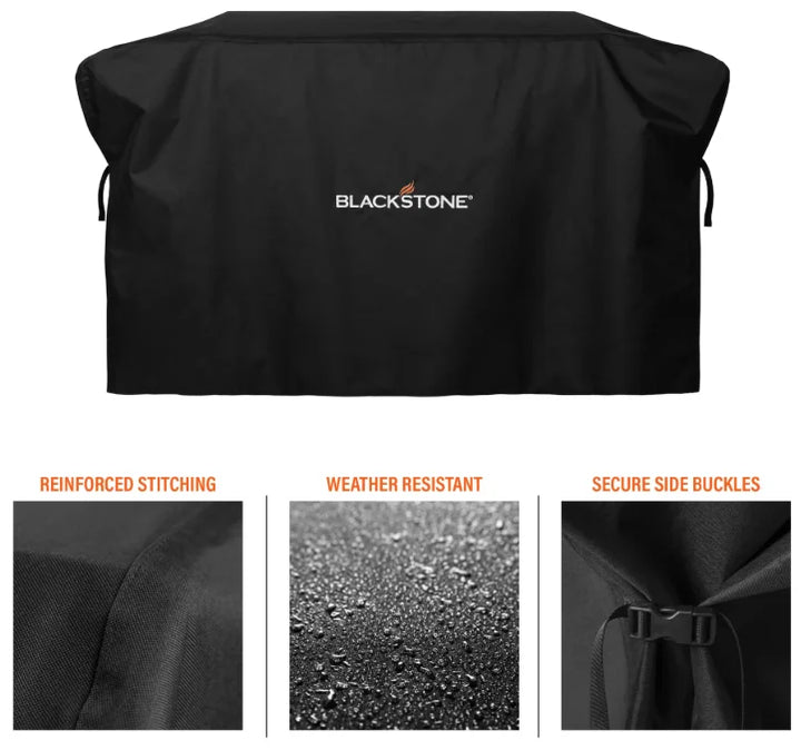 Blackstone 36" Griddle Cover: Heavy-duty weather-resistant cover for 36" Blackstone griddles with hood, featuring secure side buckles and reinforced stitching for year-round protection.